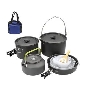 Outdoor Camping Kit Panelas Pendurado Pot Pan Chaleira Set Durável para 6-7 Pessoas Hard Alumina Cookware Set