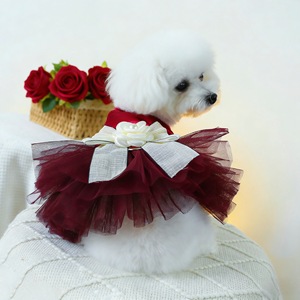 Pet Dress For Small Medium Dogs Pink Tulle Skirt With White Flower <b>Bow</b> Four Seasons Wear - Product Image 4