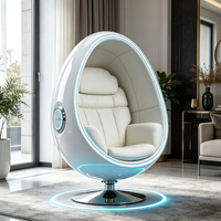 Fauteuil lounge futuriste en fibre de verre en forme d'œuf avec éclairage d'ambiance LED et revêtement blanc pour l'intérieur de la maison moderne