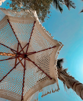 Parasol d'extérieur en corde de coton tissé à la main LS avec pompon décoratif en macramé, parasol de patio et de soleil, parasol de plage tropical