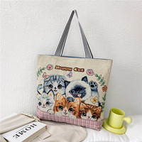 Sac de shopping en toile de style ethnique à grande capacité réutilisable avec des imprimés animaliers personnalisables pour les étudiants