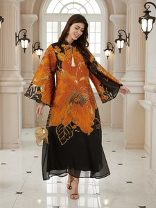 Abaya de Poliéster de Lujo Hecha a Mano <span class=keywords><strong>para</strong></span> Mujeres Musulmanas, Elegante Diseño Floral Dorado, Estilo Boda, Larga hasta el Suelo, Manga Larga con Detalle de Borlas - Product Image 2