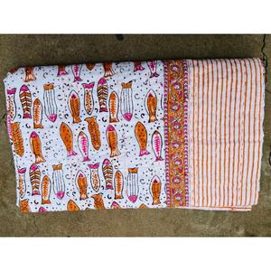 Hand Block Printed Kantha <b>Quilt</b> Reversible Cotton Bedspread Artisan Floral Patchwork Lightweight All Season <b>Bedding</b> <b>For</b> Bedroom - Product Image 1
