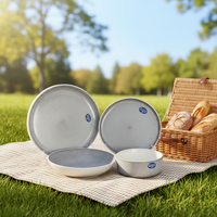 Service de table en grès gris de qualité supérieure |   Vaisselle de luxe, assiettes et bols à glaçure réactive |   Four à micro-ondes écologique et compatible avec les fours à micro-ondes