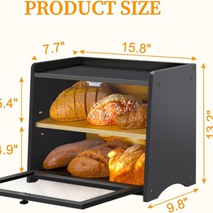 Caja de Almacenamiento de Pan de Bambú de Doble Capa, Organizador de Cocina de Escritorio, Contenedor de Alimentos y Artículos Diversos, Color Negro Oscuro Madera - Product Image 5