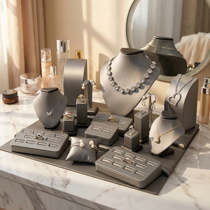 Expositor de Joyería de Cuero Gris/Negro de Alta Gama, Soporte para Collares, Adecuado para Vitrinas de Joyerías - Product Image 4