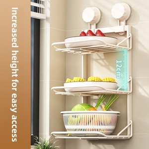 Étagère de rangement murale pliable multifonctionnelle moderne à trois niveaux en métal durable <span class=keywords><strong>pour</strong></span> la cuisine à domicile, ventouse <span class=keywords><strong>pour</strong></span> vaisselle et bols - Product Image 6