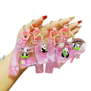 Porte-clés pendentif Panda en acrylique, style anime, avec <span class=keywords><strong>sablier</strong></span> à huile et perles à bulles roses, impression UV, tendance mode, pour bureau et clés de voiture - Product Image 1