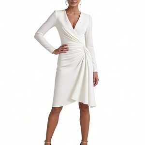 ชุดเดรสมิดิแขนยาวคอวีรัดรูปสำหรับผู้หญิง - ชุดเดรสค็อกเทลทางการที่หรูหราแฟชั่น - Product Image 4