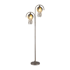 PF24011 Lámpara de Pie Decorativa Eléctrica Moderna de Metal Plateado y Dorado con Cristal, 2 Portalámparas E26/E27, 60W Máx., para Sala de Estar - Product Image 1