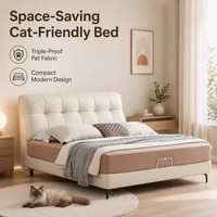 Lit double en bois compact pour chambre à coucher, résistant aux rayures, résistant aux griffures des chats, revêtement en cuir, meubles OEM pour hôtel et appartement