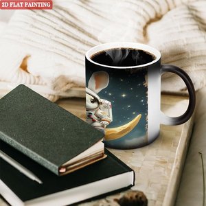 Blank Mug 11oz Frosted Black <b>Ceramic</b> Heat Activated <b>Cup</b> With Astronaut Bunny Design 2D Flat Painting - Product Image 3