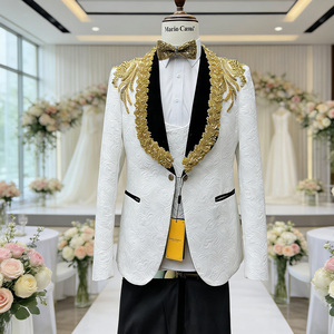 Abiti Formali da <span class=keywords><strong>Uomo</strong></span> su Misura, Scollo a V, Monopetto, 3 Pezzi, in Tessuto Pettinato Cotone/Poliestere, per Matrimoni e Affari - Product Image 5