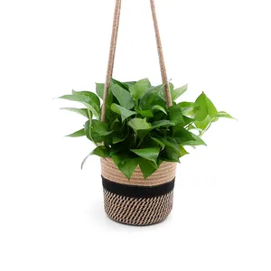 Cotton Rope Plant Basket Woven Home Decor Basket With Handles