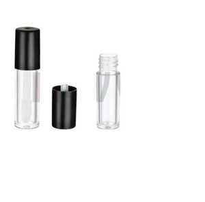 Tubes de gloss à lèvres en plastique transparent de forme ronde, contenants vides transparents avec bouchon à vis noir, flacons de maquillage - Product Image 1