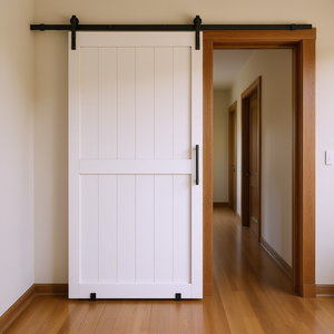 Porte coulissante blanche de style ferme en bois massif 36 x 84 x 3 avec poignée et kit de quincaillerie - Product Image 2