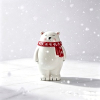 Tirelire en céramique mignonne en forme d'ours polaire avec écharpe à flocons de neige rouges, décoration de bureau festive pour cadeau de Noël