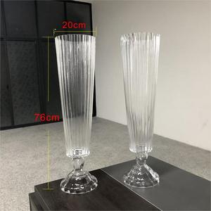 Grand vase moderne en verre transparent avec grande trompette rayée <span class=keywords><strong>centre</strong></span> <span class=keywords><strong>de</strong></span> <span class=keywords><strong>table</strong></span> décoratif pour mariage - Product Image 3