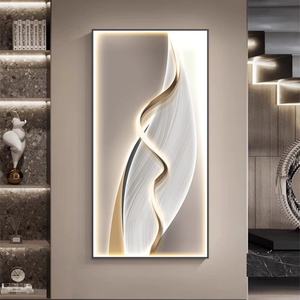 Peinture murale d'entrée à motif géométrique moderne, personnalisable en usine, décoration intérieure, peinture en porcelaine cristalline avec éclairage LED - Product Image 1