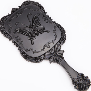 <b>Handheld</b> Makeup <b>Mirror</b> Black Large Size Retro Design With Butterfly Pattern For Beauty Salon And Personal Use - Product Image 4