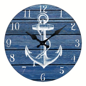 Nhỏ màu xanh Neo Đồng hồ treo tường Pin hoạt động la bàn trang trí thạch anh hải lý ven biển bãi biển thuyền Motif cho nhà bếp phòng tắm văn phòng - Product Image 1