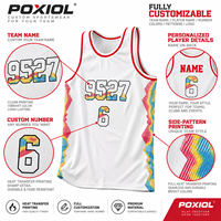 Maillot de basket vintage personnalisé, uniformes d'équipe rétro à rayures arc-en-ciel par sublimation, hauts de basket respirants pour jeunes et adultes