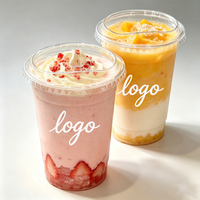 Gobelets à bulles personnalisés avec logo imprimé, jetables, avec couvercles, en plastique PET transparent, 500 ml, qualité alimentaire, pour les boutiques de bubble tea et de café.