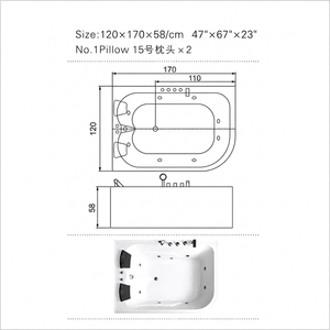 Bañera de Hidromasaje Acrílica para Dos Personas, Diseño Cuadrado <span class=keywords><strong>con</strong></span> Esquinas Redondeadas, <span class=keywords><strong>Spa</strong></span> <span class=keywords><strong>con</strong></span> Jets de Hidroterapia y Dos Reposacabezas, 170x120x58cm - Product Image 3