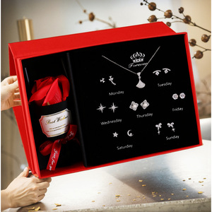 Women's Sterling Silver Jewelry Set With Rose Gift <b>Box</b> <b>For</b> Valentine's Day Birthday Holiday <b>Present</b> - Product Image 1