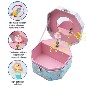 Boîte à bijoux musicale sur le thème de l'océan - Boîte de rangement en papier avec motif de sirène mignon, chansons personnalisées et espace intérieur, cadeau d'anniversaire pour filles - Product Image 5