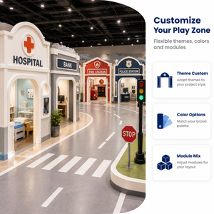Aire de jeux intérieure pour enfants : Mini-ville de jeu de rôle (Hôpital, Police, Bureau de Poste, Piste routière) pour Projet FEC - Product Image 5