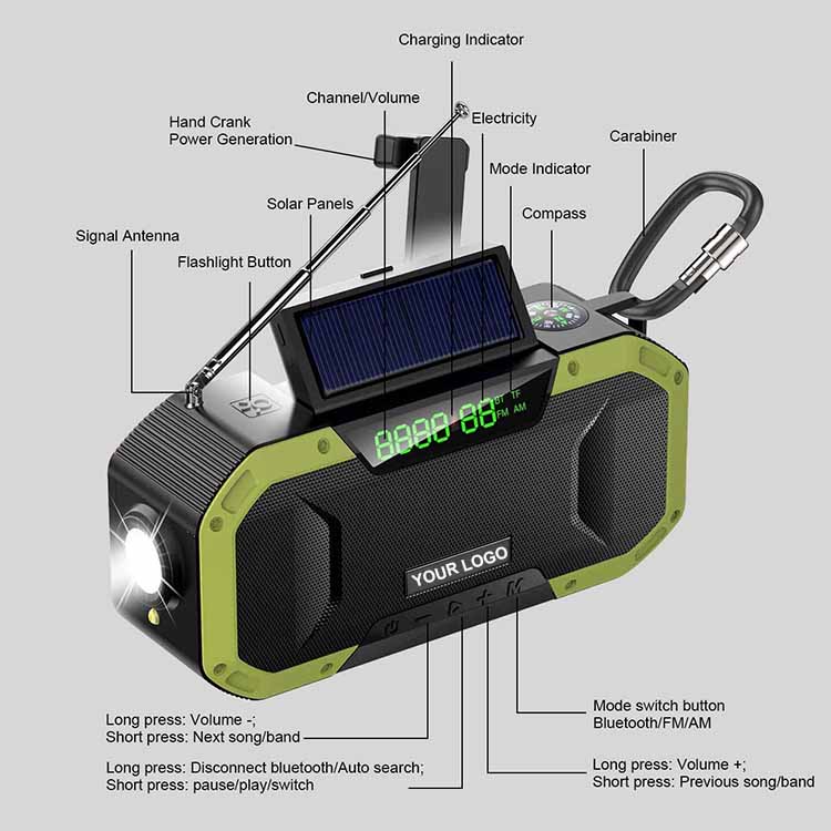 Camping survival waterproof power bank flashlight FM/AM outdoor emergency DF-580B solar hand-cranked radio pic 6