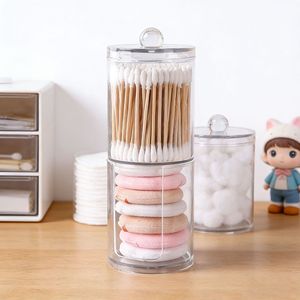 Boîte à cotons-tiges double couche avec couvercle, rangement pour tampons de maquillage, organisateur de bureau transparent pour le rangement des cosmétiques, capacité de 250 - Product Image 1