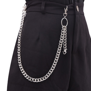 Cadena de cintura metálica gruesa YueliSilver con colgante de púas, estilo hip hop, para uso diario, cadena corporal de moda con diseño de doble anillo. - Product Image 2
