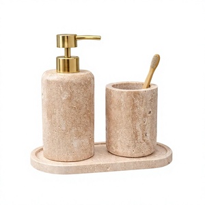 Luxury bath set white marble bathroom decor soap dispenser <b>toothbrush</b> <b>holder</b> bathroom tray marble canister vanity organiser - Product Image 1
