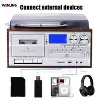 Tourne-disque rétro multifonctionnel avec lecteur de musique USB, SD, CD, cassette, radio AM/FM, lecteur de disques vinyles tout-en-un