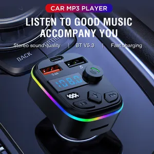 Transmissor FM para carro portátil, chamada viva-voz e carregador USB duplo com isqueiro, soquete multifuncional para carro, mp3 player