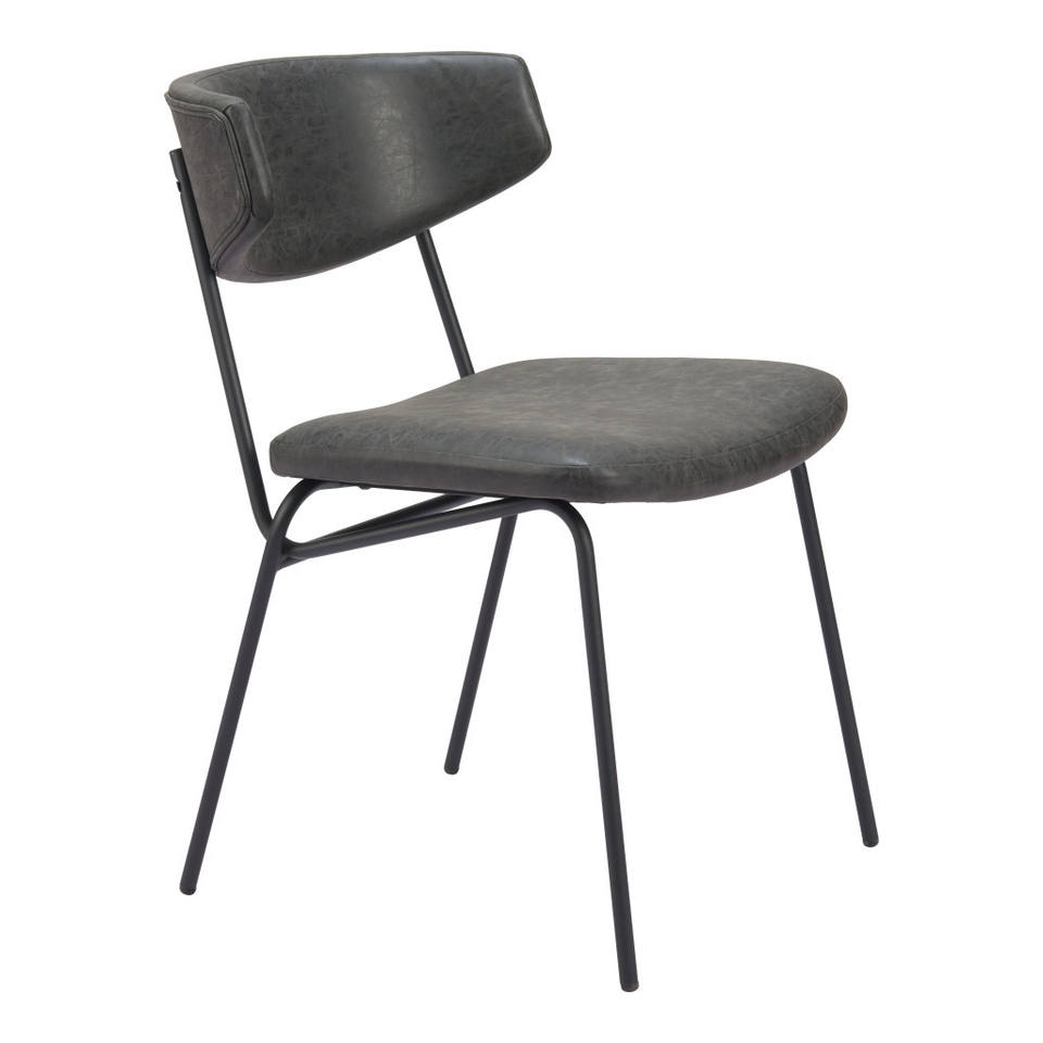 Set of Two Gray and Black Faux Leather Upholstered Open Back Dining Side Chairs HMS Product