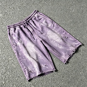 Pantalones Cortos Deportivos Personalizados 3/4, 100% Algodón, Bordados, Lavado Ácido, Desgastados, con Bajo Deshilachado, Pedrería, para Hombre, Ultra Holgados, Largos - Product Image 2
