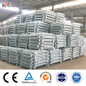 Paleta de metal de malla de alambre plegable de servicio pesado Jaula de almacenamiento apilable duradera con características de almacén bloqueables - Product Image 2