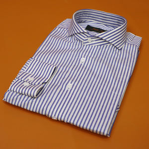 Camicia su Misura MTM Slim Fit per Uomo, Camicia Formale Blu a Righe, 100% Cotone, Manica Lunga - Product Image 3