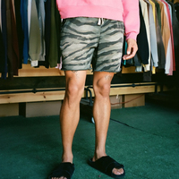 Shorts en molleton épais délavé style vintage Huili OEM, personnalisables pour homme, motif rayé tigre, taille élastique
