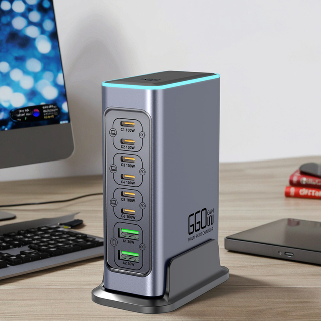 140W GaN USB Charging Station 8-Port PD3.0 Fast Charger Phone Stand 100W Laptop Power Delivery Multifunctional for Home Office
