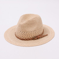 Nouveau Chapeau de Cowboy en Paille Style Britannique à Lacets Unisexe Panama pour Vacances à la Plage Protection Solaire Extérieure Bord de Mer