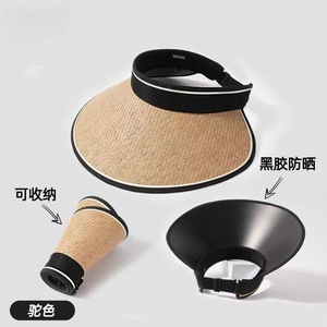 หมวกกันแดดปีกกว้างสำหรับผู้หญิง ป้องกันรังสียูวี หมวกปีกกว้างพับได้ หมวกปีกกว้างสีทึบ หมวกปั่นจักรยานสำหรับผู้ใหญ่ - Product Image 2