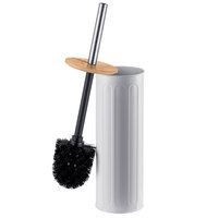 Poubelle de salle de bain avec couvercle en bambou ensemble de brosse de toilette blanc moderne 5L petite corbeille à déchets avec support en bambou WBR052 + TBR015-A