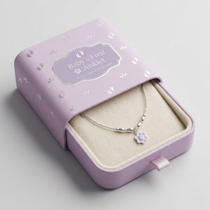 Tobillera de Plata de Ley 925 para Bebé con Dije de Flor Morada, Cadena Delicada con Cuentas, Ajustable, Linda Joyería para Pies de Bebés y Niños - Product Image 2