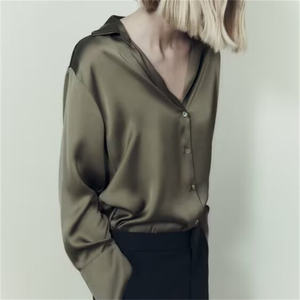 TAOP & ZA primavera nuova moda da donna Camicia drappeggiata a trama 20 colori Retro a maniche lunghe <span class=keywords><strong>camicetta</strong></span> Chic Top - Product Image 4