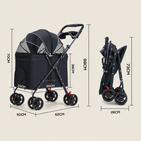 Poussette légère pour chien de taille moyenne, pliable d'une seule main, triple compacité, avec capote en maille, double frein, 4,4 kg, 50x62x98 cm, noire