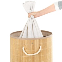 Panier à linge en bambou et rotin avec couvercle, panier à linge en bois tressé avec doublure en tissu amovible, poignées en corde, panier de rangement pour jouets et vêtements
